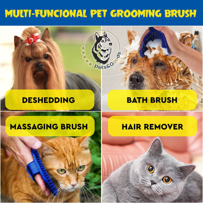 Dog and Cat Grooming Brush - Rubber Brush for Bathing, Washing, Deshedding Short or Long Pet Hair
