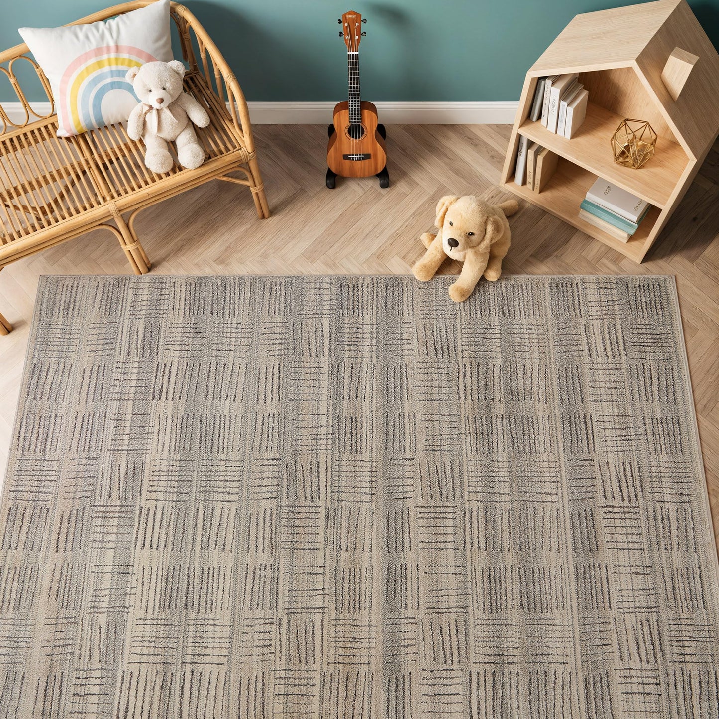Rugshop Textured High-Low Indoor Area Rug, Neutral Sandstone Design, Jute Backing, Living Room Bedroom Kitchen Rug, Easy-Care Spot Clean, 4' x 6' Beige