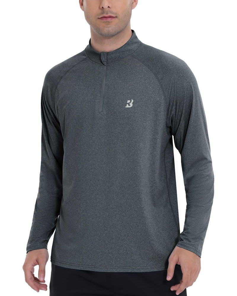 Roadbox Quarter Zip Pullover Men Golf Running Workout Long Sleeve Shirts Lightweight Quick Dry Athletic Rash Guard Shirt Gray
