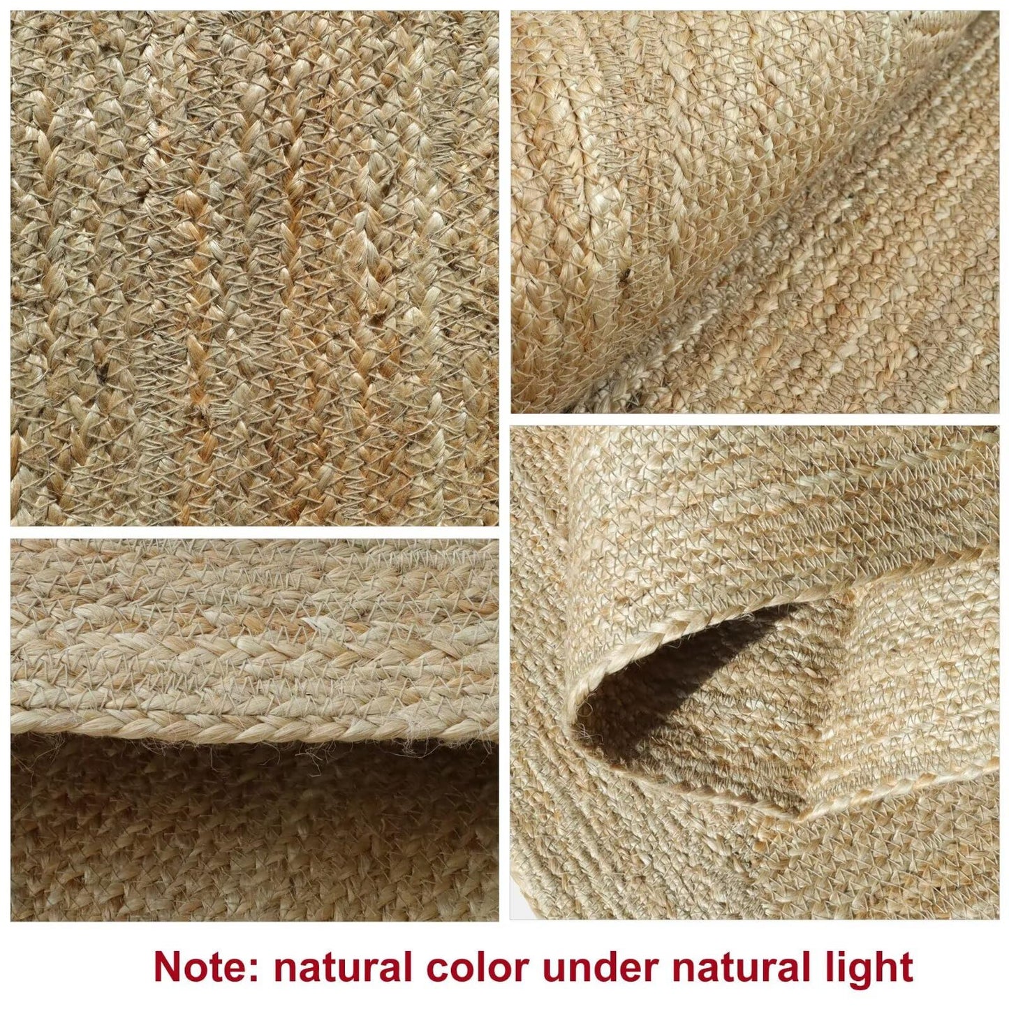 Shatex 4x6ft Rectangular Rug, Handmade Braided Jute Area Rug for Living Room, Bedroom