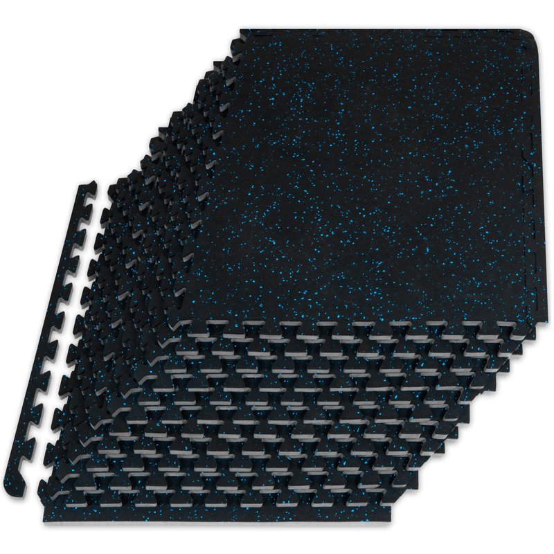 ProsourceFit Rubber Top Exercise Puzzle Mat ½-inch, EVA Foam, Protective Interlocking Tiles for Home Gym Equipment and Workouts; Blue, 48 SQ FT, 12 Tiles