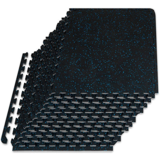 ProsourceFit Rubber Top Exercise Puzzle Mat ½-inch, EVA Foam, Protective Interlocking Tiles for Home Gym Equipment and Workouts; Blue, 48 SQ FT, 12 Tiles