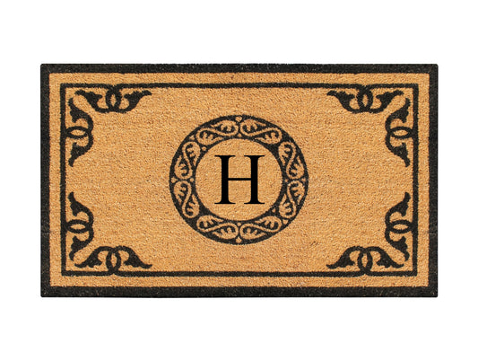 A1HC Natural Coir Monogrammed Doormat for Outside Entrance, Anti-Shed Treated Mats, Heavy Duty Durable EntryMat, Easy to Clean Front Door Mat - H, 24" X 39"