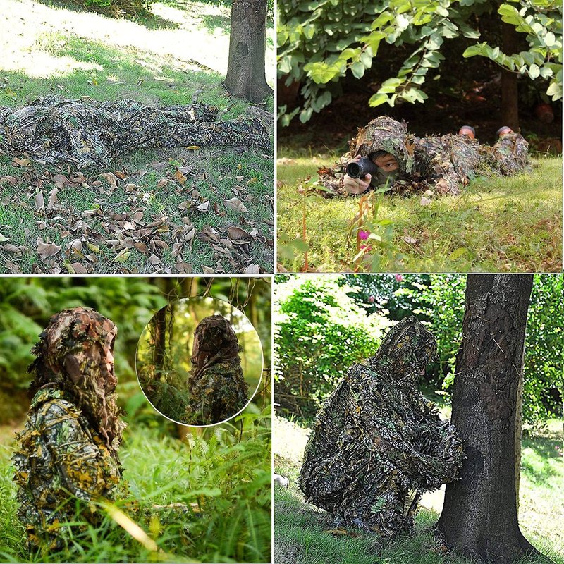 Monfasye Ghillie Suit, 3D Leafy Camo Hunting Suits Breathable Woodland Gillies Costume Jungle Clothing