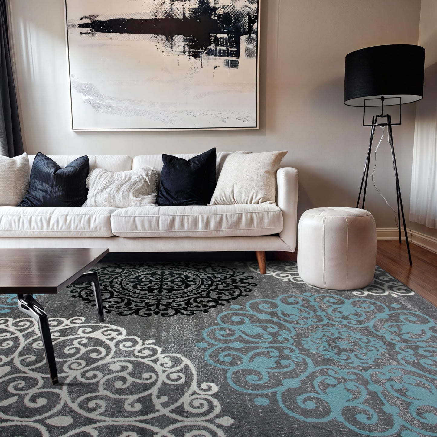 Rugshop Contemporary Modern Floral Carpet Alfombras Perfect for high Traffic Areas of Your Living Room,Bedroom,Home Office,Kitchen Area Rug 5'3" x 7'3" Gray