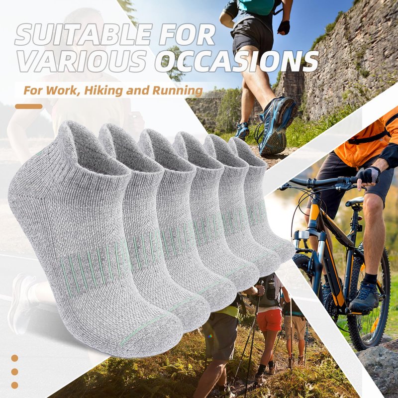Lapulas Merino Wool Ankle Hiking Running Socks for Men Women Breathable Compression Thick Athletic No Show Socks 6 Pairs