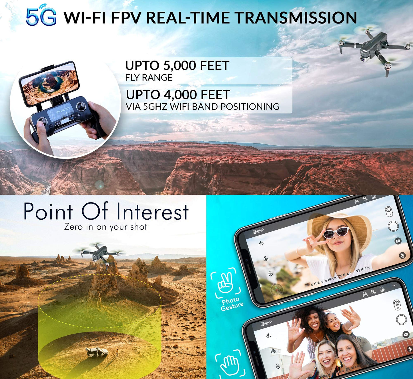 Contixo F35 GPS Drone with 4K UHD Camera 2-Axis Self stabilizing Gimbal 5G WiFi FPV RC Quadcopter Brushless Drone for Adults, Bonus 64GB SD Card Carrying Case