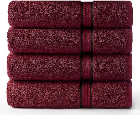 Cotton Craft Ultra Soft 4 Pack Oversized Extra Large Bath Towels 30x54 Burgundy
