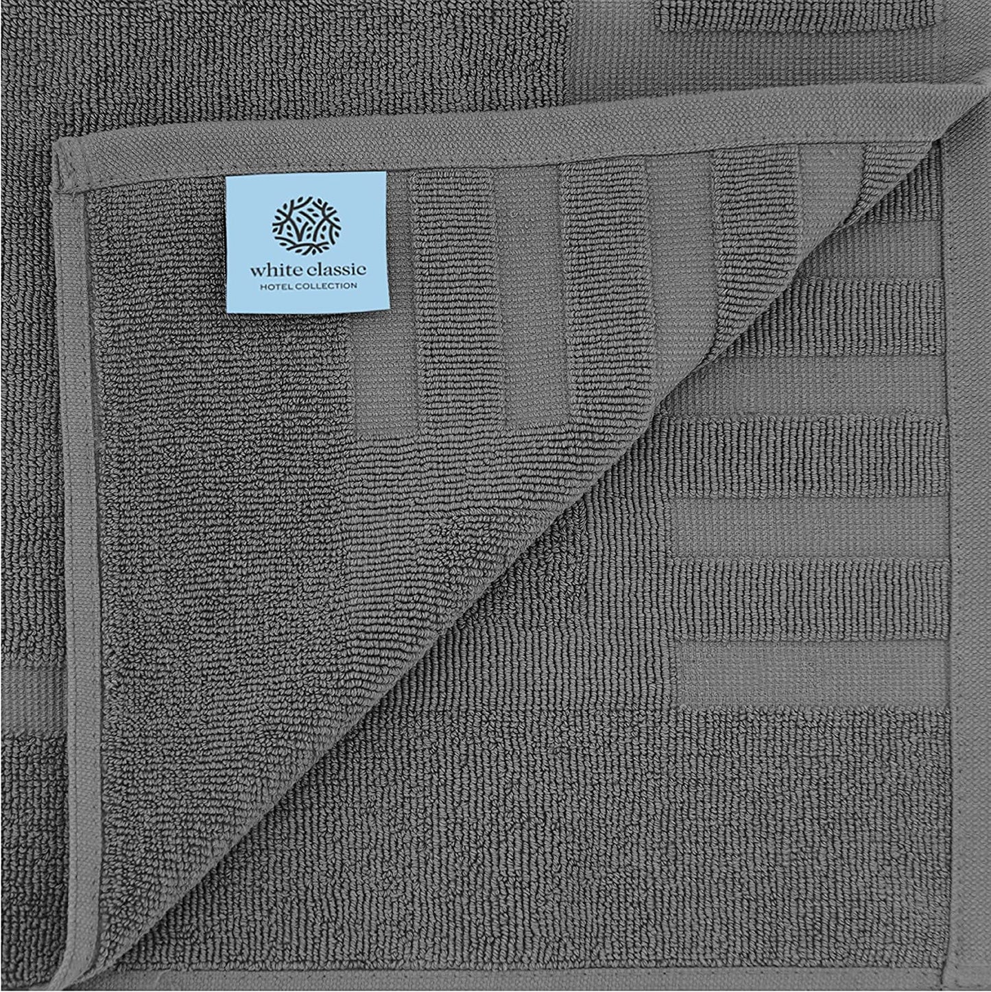 White Classic Set of 2 Bath Mats for Bathroom Floor, 86 x 56 cm Terry Cloth Hotel Styles Bath Mat 2 Pack, Dark Grey Reversible Bath Towel Mats, Machine Washable Shower Bathroom Floor Towels, Grey