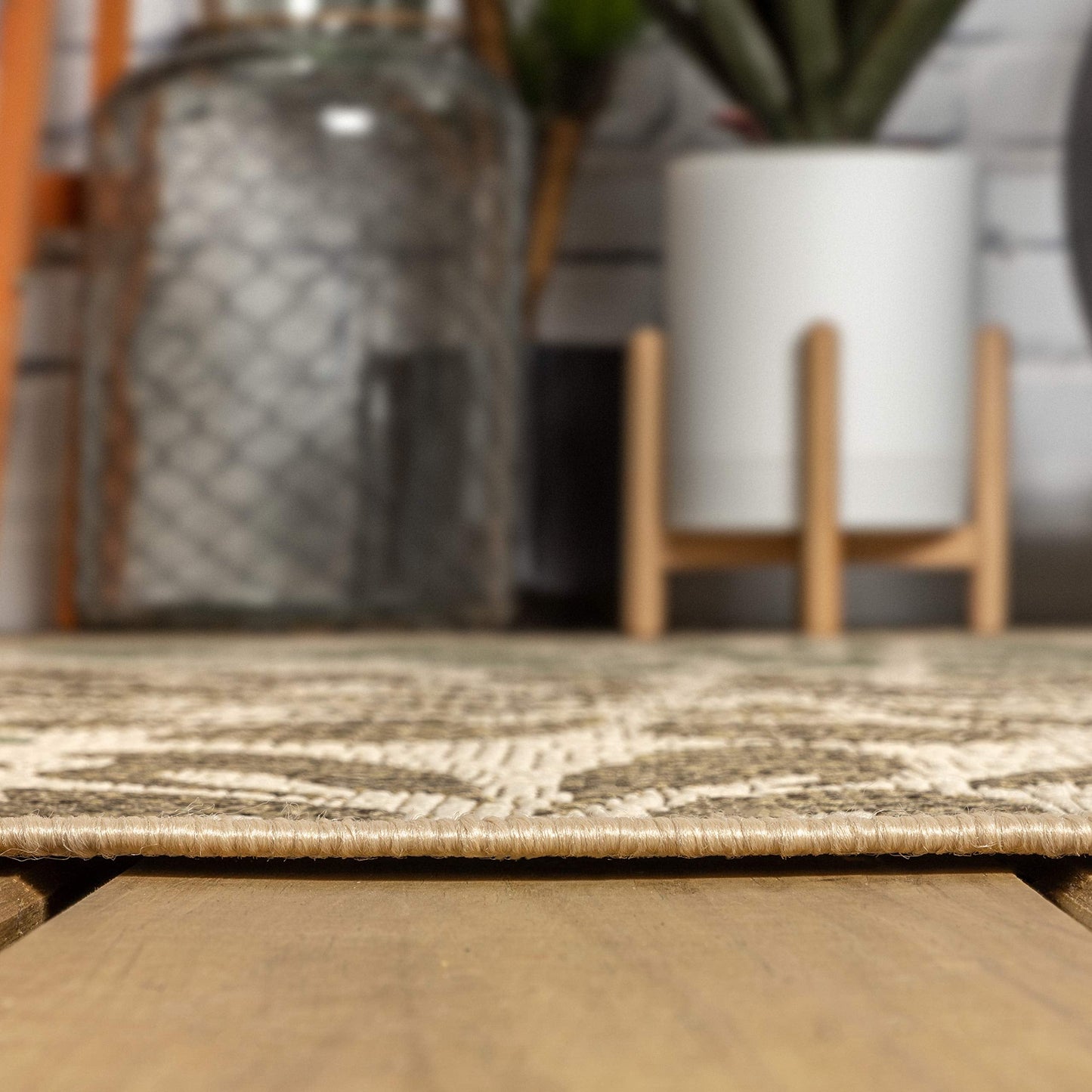 JONATHAN Y Floral Textured Weave Indoor Outdoor Area Rug 4X6 Sage/Brown, Zinnia Modern for Backyard, Patio, Porch, Easy-Cleaning, High Traffic, Pet-Friendly, Non-Shedding (SMB110A-4)