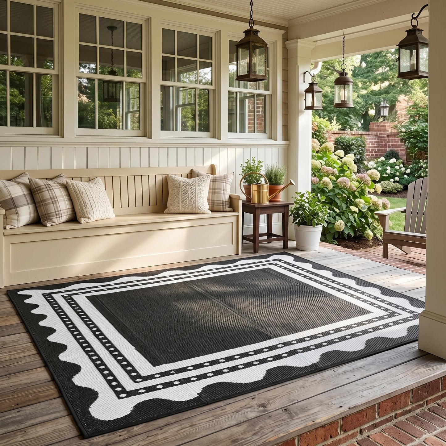 IDEALHOUSE Waterproof Outdoor Rug 9x12 for Patio, Reversible Modern Area Rug, Large Plastic Straw Mat for Camping, RV, Porch, Backyard, Deck, Picnic, Beach, Grey & White