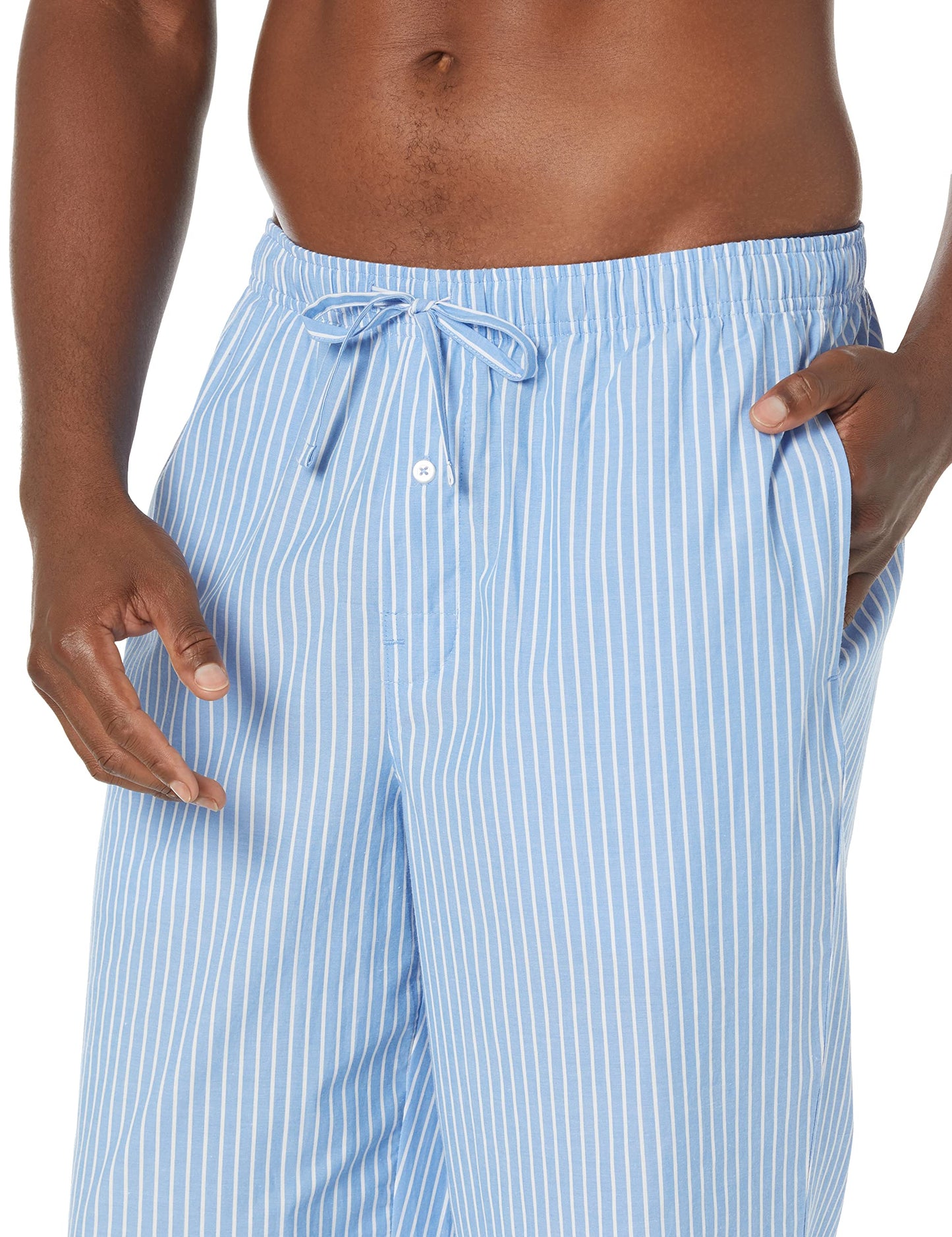 Amazon Essentials Men's Straight-Fit Woven Pajama Pant with Pockets, Light Blue Stripe, Medium