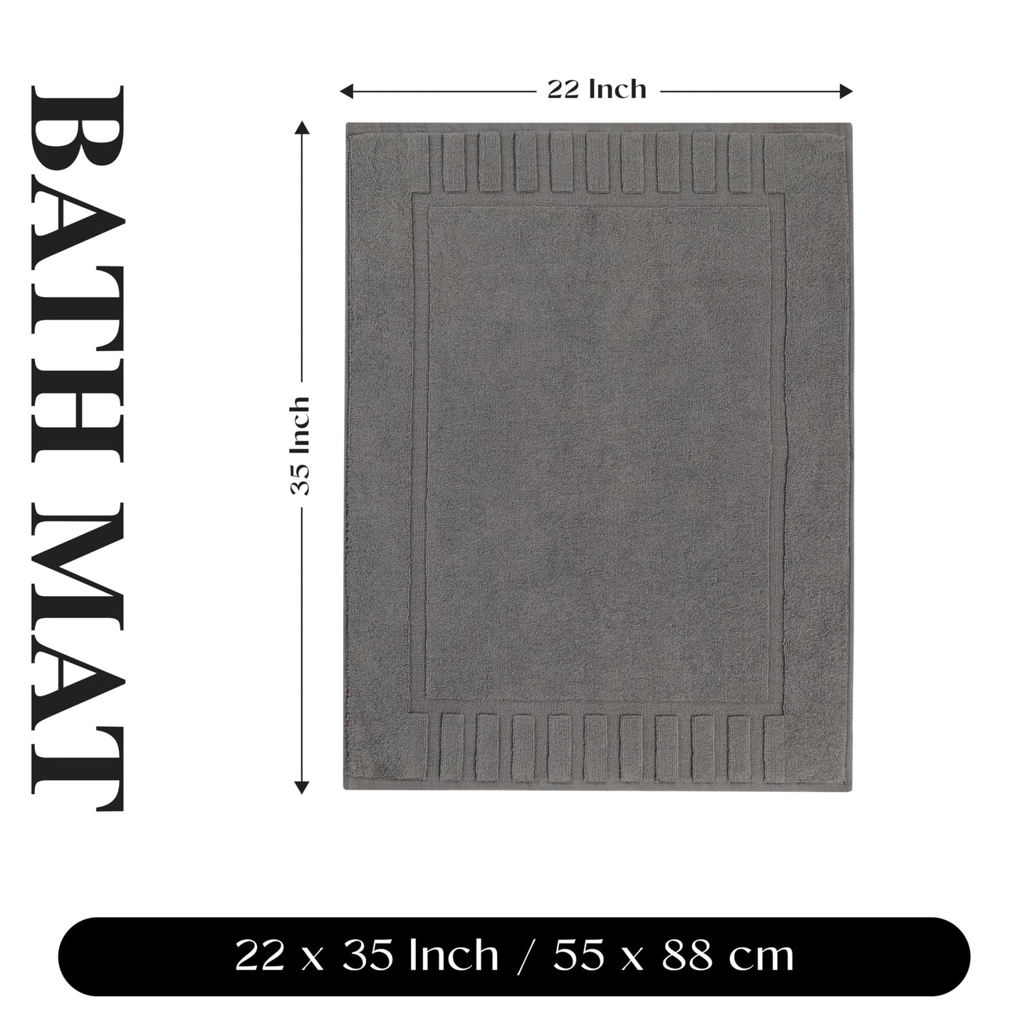 Superior 100% Cotton Bathmat Set, Bath Mat, Bathroom Decor, Shower, Bathtub Essentials, Home Accessories, Washable Rug, Absorbent, Quick Dry, Leo Collection, Set of 2, 22" x 35", Graphite