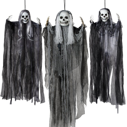 JOYIN 3 Pack Hanging Halloween Skeleton Ghosts Decorations Outdoor, Grim Reapers for Best Halloween Outdoor Decorations, Haunted Haunted House Prop, Party Supplies