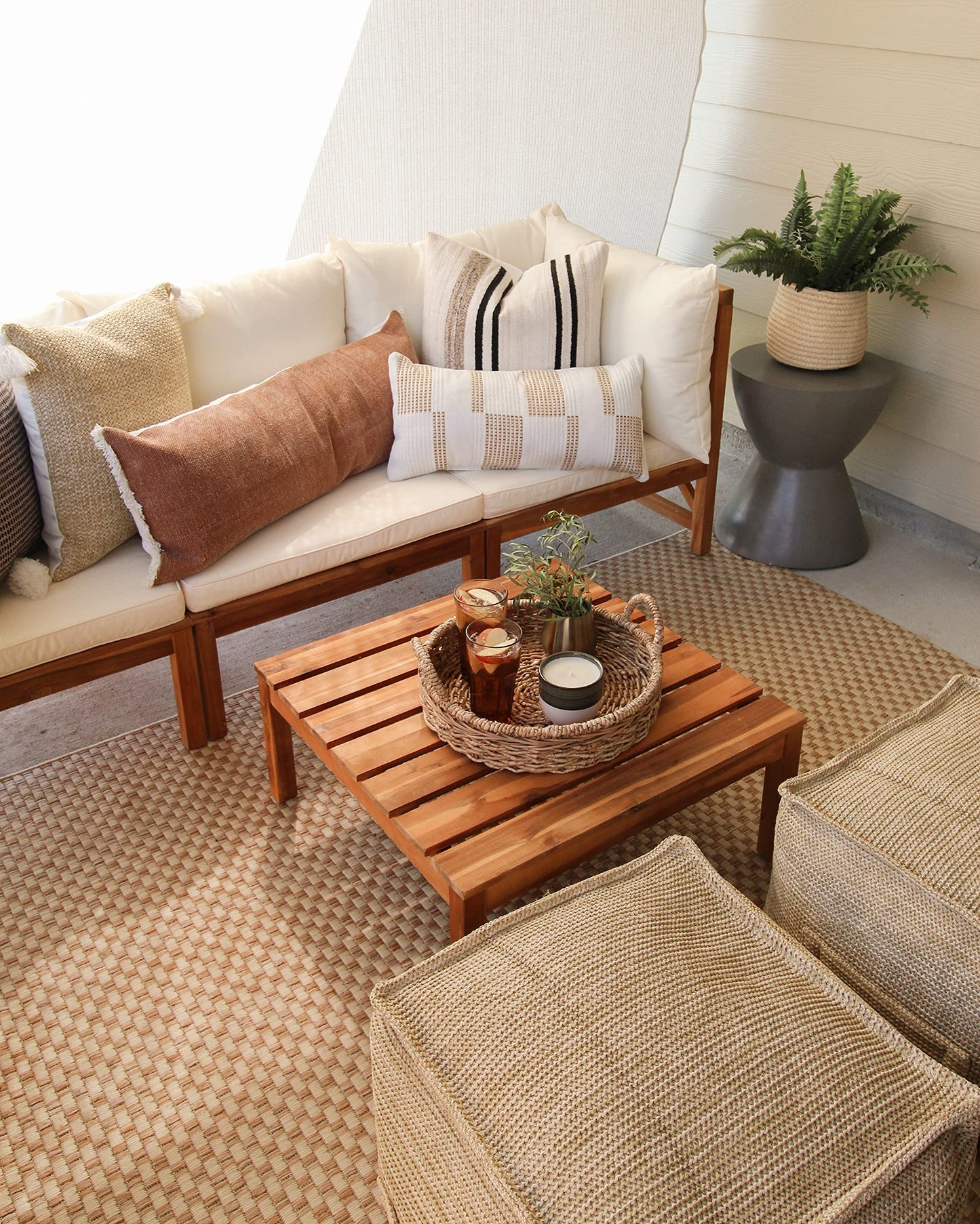 SAFAVIEH Washable Rug Outdoor Courtyard Collection - 6'7" Square, Natural & Cream, Non-Shedding & Easy Cleaning, Ideal for Patio, Backyard, Mudroom (CY8653-03021)