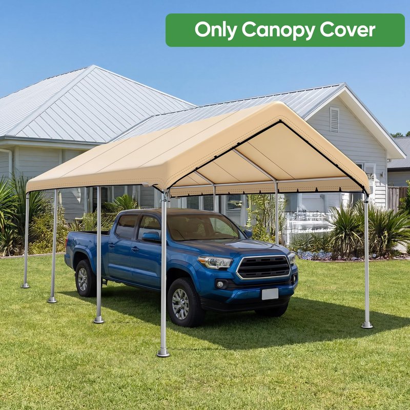 SIHAIAN 10 x 20 Ft Carport Replacement Canopy Cover(No Frame), Easy to Set up Carport Canopy, 500D Heavy-Duty Garage Top Tent Shelter Tarp Waterproof and UV Protected (Only Canopy Cover) Beige