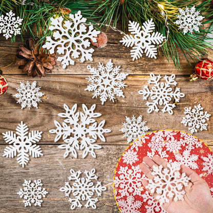 kockuu 49Pcs Christmas Ornaments Snowflake Decorations - White Glitter Christmas Ornaments Hanging Snowflakes for Winter Christmas Tree Wall Ceiling Window Ornaments