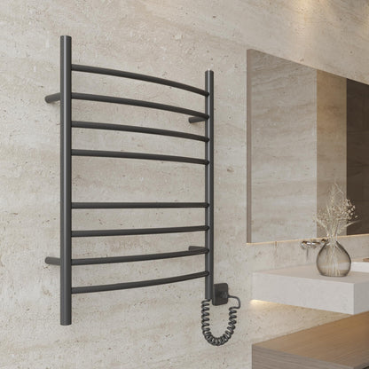 HEATGENE Towel Warmer 8 Bar Plug-in Curved Bath Towel Heater Towel Warmer for Bathroom Plug-in Drying Rack Brushed