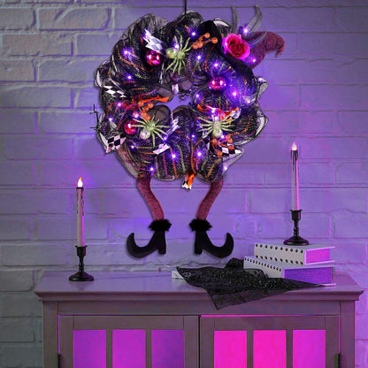 Lulu Home Halloween Front Door Wreath, Purple LED Lighted Witch Hat Wreath, Battery Operated, NOT PRELIT
