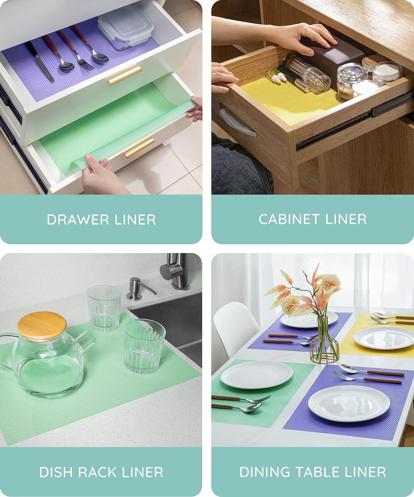 JULY HOME Refrigerator Shelf Liners, Fridge Organizers & Storage, Washable Fridge & Drawers Liners, Protects Against Spills, Slip Resistant (6 Pack, 17.7"x11.4")