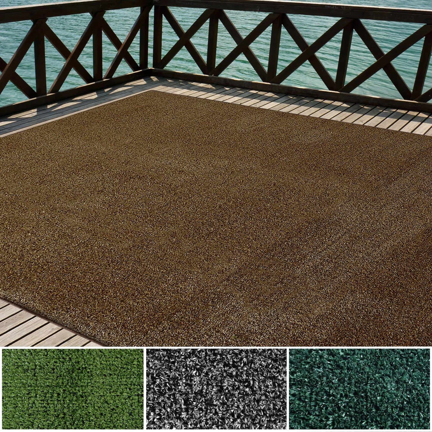 iCustomRug Synthetic Grass Rug – 12 x 15ft Brown Tan Turf Carpet for Patios, Yards, Boats, Camping – Indoor/Outdoor Use