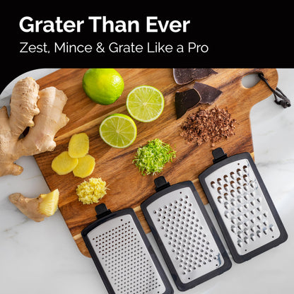 Cheese Grater with Garlic Crusher- Box Grater Vegetable Shredder with 3 Stainless Steel Blades - Graters for Kitchen- Cheese Graters with Handle - Garlic Mincer Tool and Vegetable Peeler