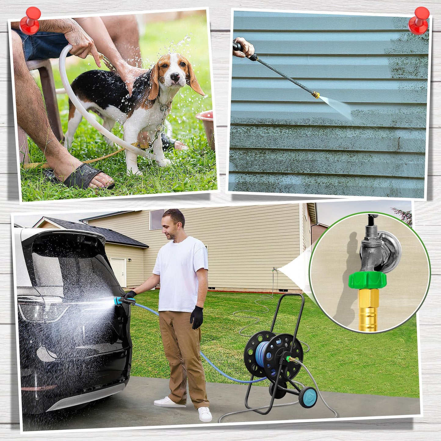 Garden Hose with Female to Female Connector - 25ft Metal Leakproof Leader Hose for Reel, Heavy Duty 304 Stainless Steel Flexible Water Pipe for Outdoor Garden Watering Car Pet Cleaning
