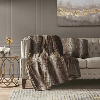 Madison Park Zuri Faux Fur Ombre Stripe Ultra Soft Luxury Decorative Throw Pillows, For Couch Bed With Insert, 20" x 20", Grey