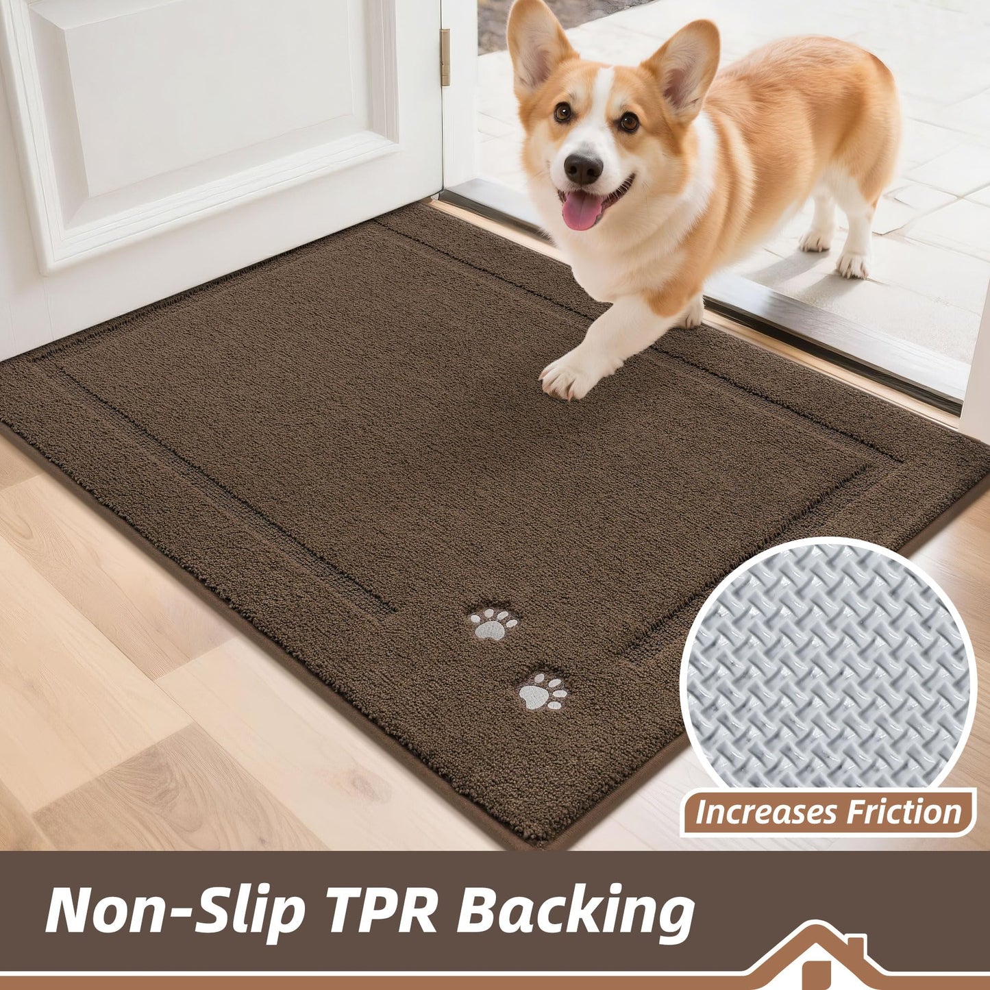 BEQHAUSE Dog Door Mat for Mud Paws Dirt Trapper Doormat Non-Slip Entryway Rugs Absorbent Welcome Mat Washable Indoor Floor Mat Low-Profile for Front Door, 36" x 60", Brown