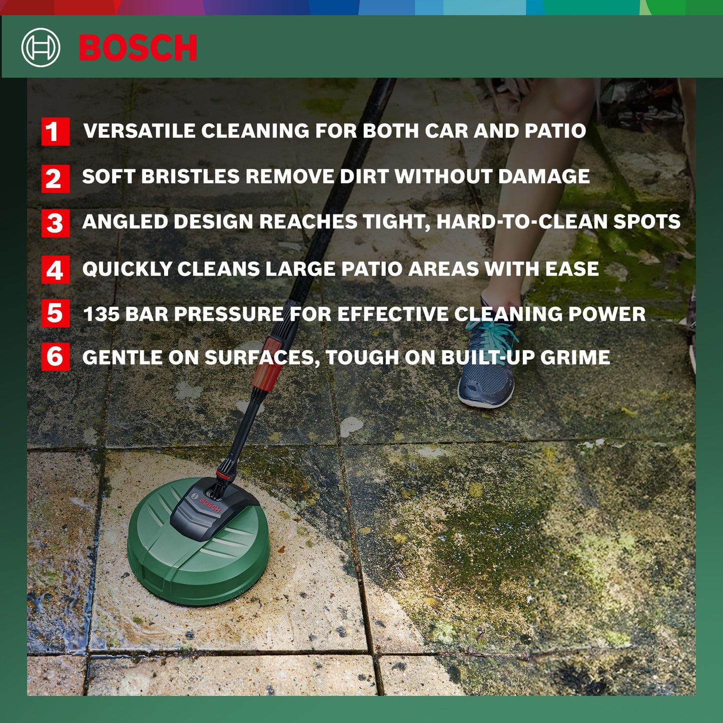 Bosch Pressure Washer Home and Car Cleaning Kit (with patio Cleaner, wash Brush and 90 degree nozzle, in Carton Packaging)