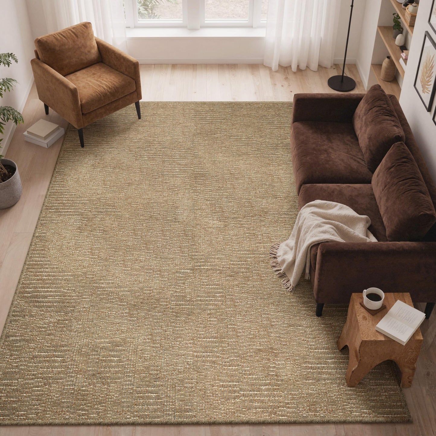 GENIMO 4X6 Neutral Area Rugs for Living Room, Hand Woven Machine Washable Non Slip Textured Soft Rug, Handmade Rustic Braided Low Pile Rugs for Farmhouse, Bedroom Office Rug in Jute Color