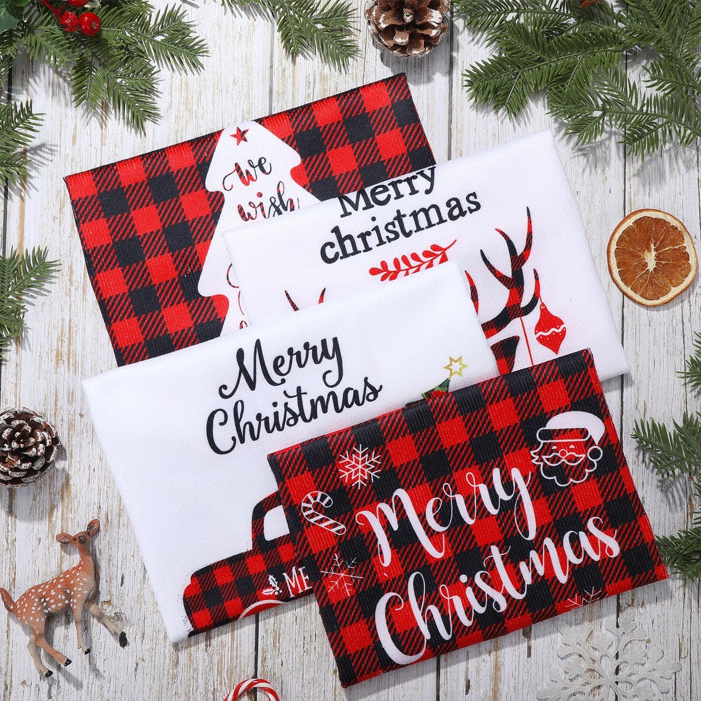 Honoson Christmas Kitchen Towels Ultra Absorbent Dish Quick to Drying Buffalo Plaid Hand Towel Polyester Cleaning Tea Towels for Home Washing Drying Dishes Kitchen Supplies(Black, Red,Plaid)