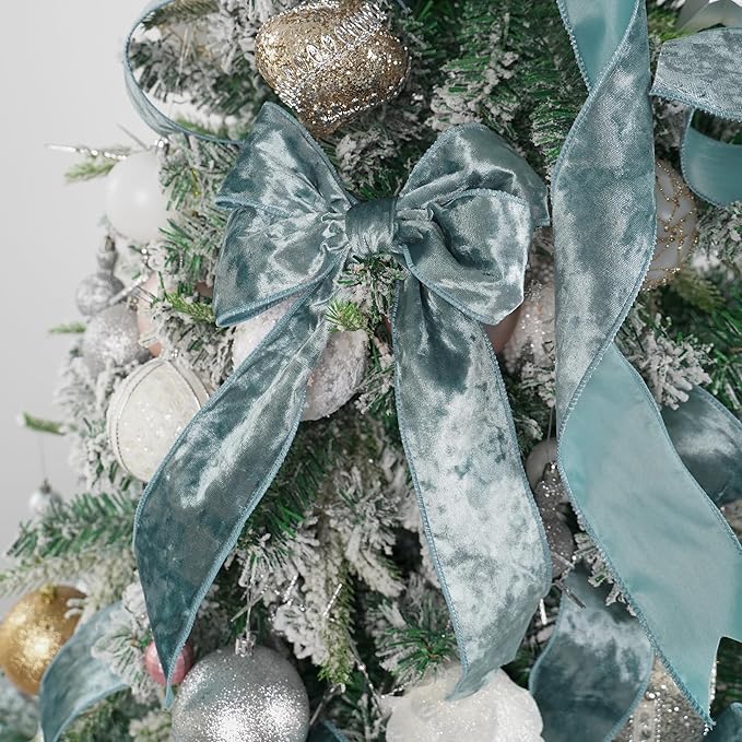 MEEDEE Dusty Blue Velvet Ribbon 2.5 inch Crushed Velvet Christmas Ribbon 10 Yards for Christmas Tree Decoration, Baskets, Wreaths, Holiday Projects, Wedding Decor and Accents