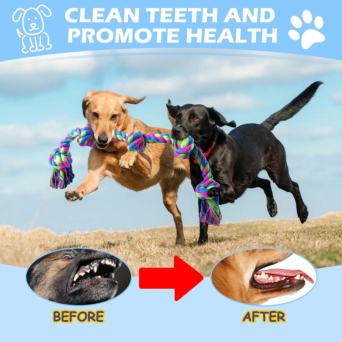 Aitmexcn Dog Rope Toys for Large Medium Breed Chewers – 37 Inch 5 Knots Indestructible Dog Chew Toys, Tough Tug of War Rope for Teeth Cleaning, Interactive Play