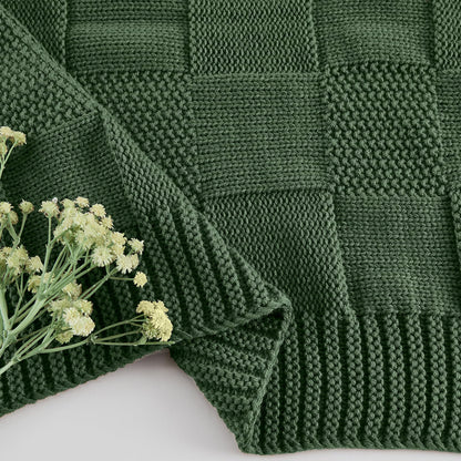 CozeCube Check Knit Throw Blanket, Christmas Green Checkered Bedroom Blanket for Couch, Soft Cozy Warm Knitted Blanket for Bed Sofa Living Room, Decorative Spring Fall Throw Blanket, 50"X60"