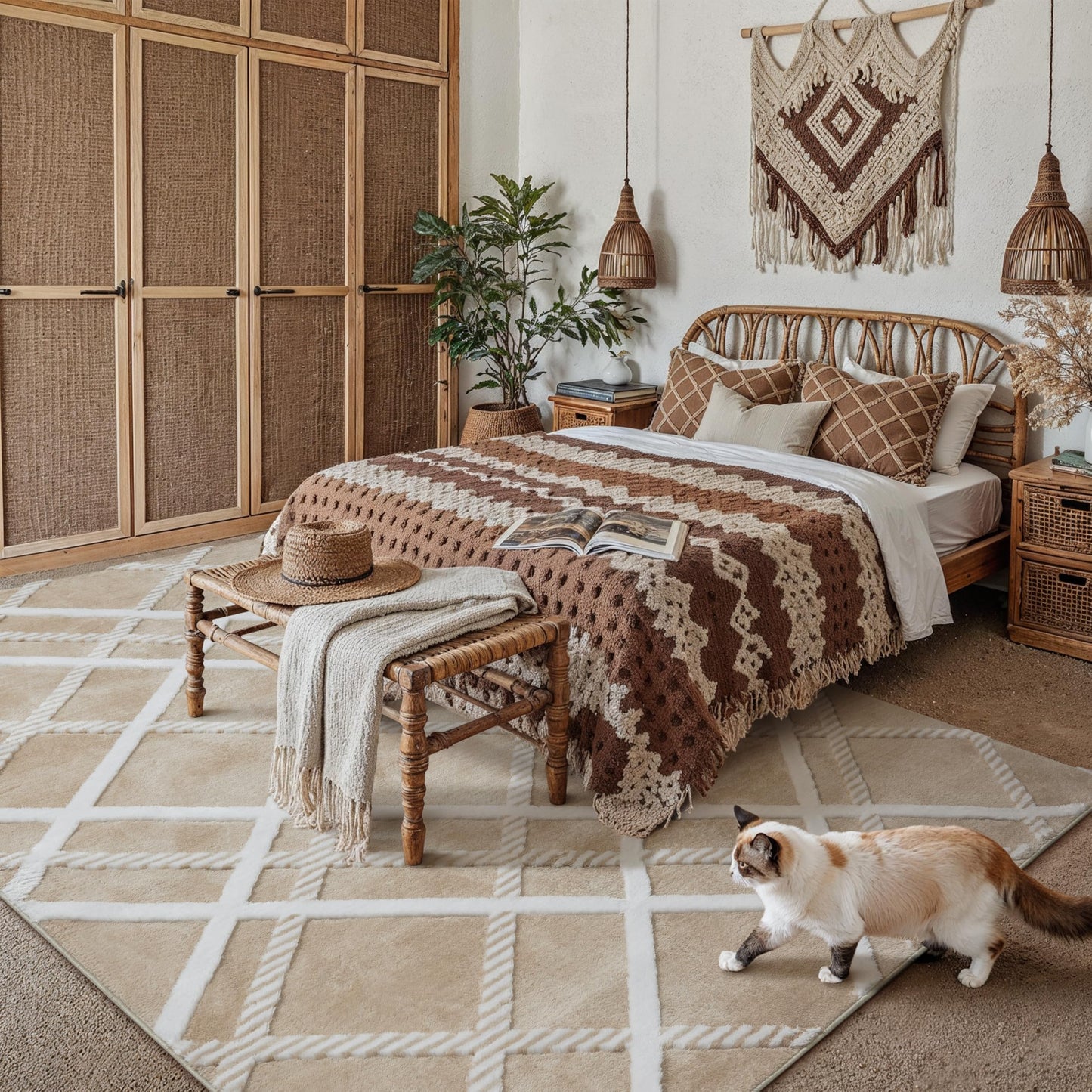 HUGEAR 5x7 Shag Area Rug Beige Modern Neutral Medium Plush Pile Super Soft Indoor Fuzzy Carpet Non Slip Non-Shedding Easy Care 0.5-inch Thick for High Traffic Areas in Living Room Bedroom Dining