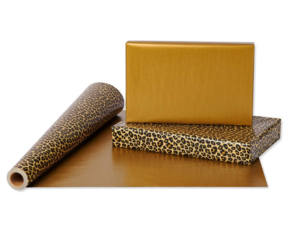 American Greetings Reversible Wrapping Paper Jumbo Roll, Leopard and Gold (1 Roll, 175 sq. ft.)
