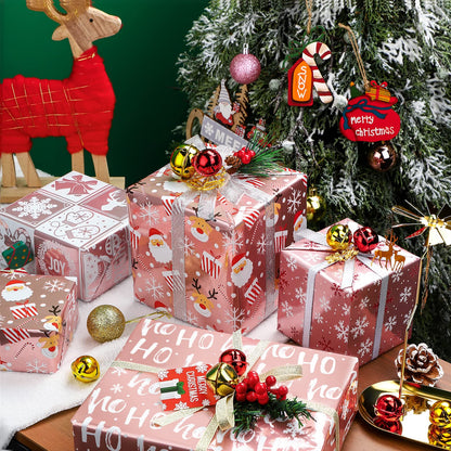 WRAPAHOLIC 30 Inch Christmas Wrapping Paper Roll - Jumbo Roll Rose Gold Santa, Snowflakes and Reindeer Holiday Collection with Metallic Foil Shine - 4 Rolls - 30 Inch x 120 Inch Per Roll