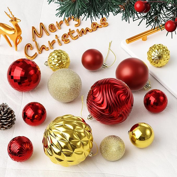 Annecy Christmas Tree Ornaments - 36 PCS Shatterproof Christmas Ball Ornaments Set for Holiday, Wreath & Party Decorations (Multi-Size, Red, Gold)