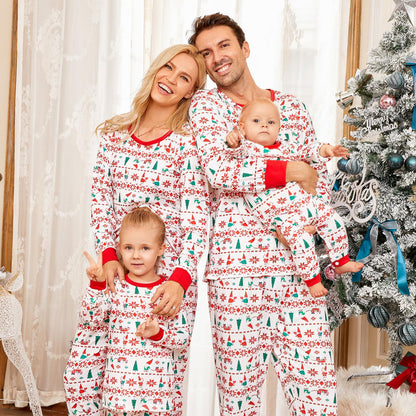 PopReal Christmas Pajamas for Family, Matching Family Christmas PJs Sets Blue Elk Tree Printed Top Sleepwear