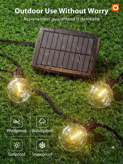 addlon 50FT Solar String Lights for Outside G50 Waterproof with USB Port Solar Patio Lights Outdoor Solar Powered LED Bulbs 3 Light Modes for Backyard Porch Garden Market Bistro Camping