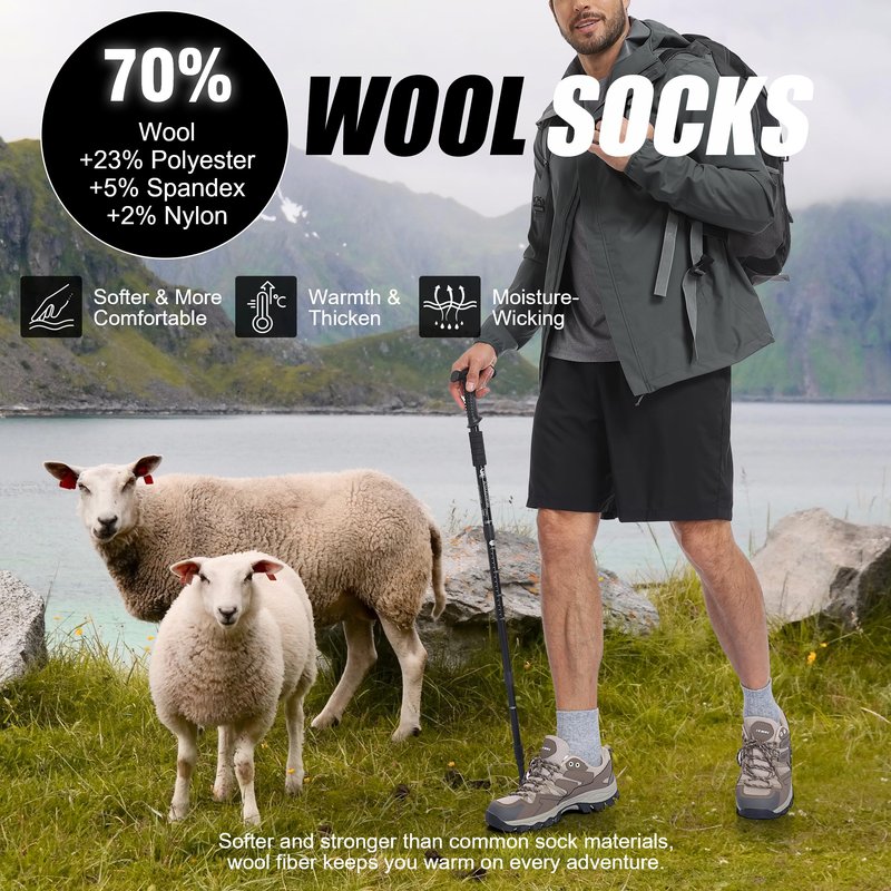 Lapulas Merino Wool Quarter Socks for Men Women, Hiking Running, Cushioned Compression Support, Thermal Thick, 5 Pairs