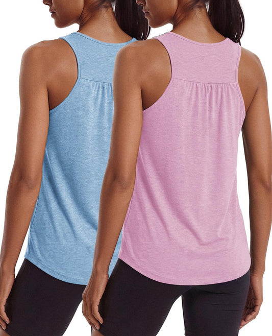 PINSPARK Women's Workout Tops Racerback Sleeveless Athletic Tank Top Lightweight Running Yoga Exercise Shirts Tennis Pickleball,Light Pink/Light Blue S