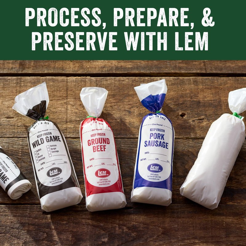 LEM Products 1 lb. Wild Game Bags, Polyethylene, White and Black, 100 Count