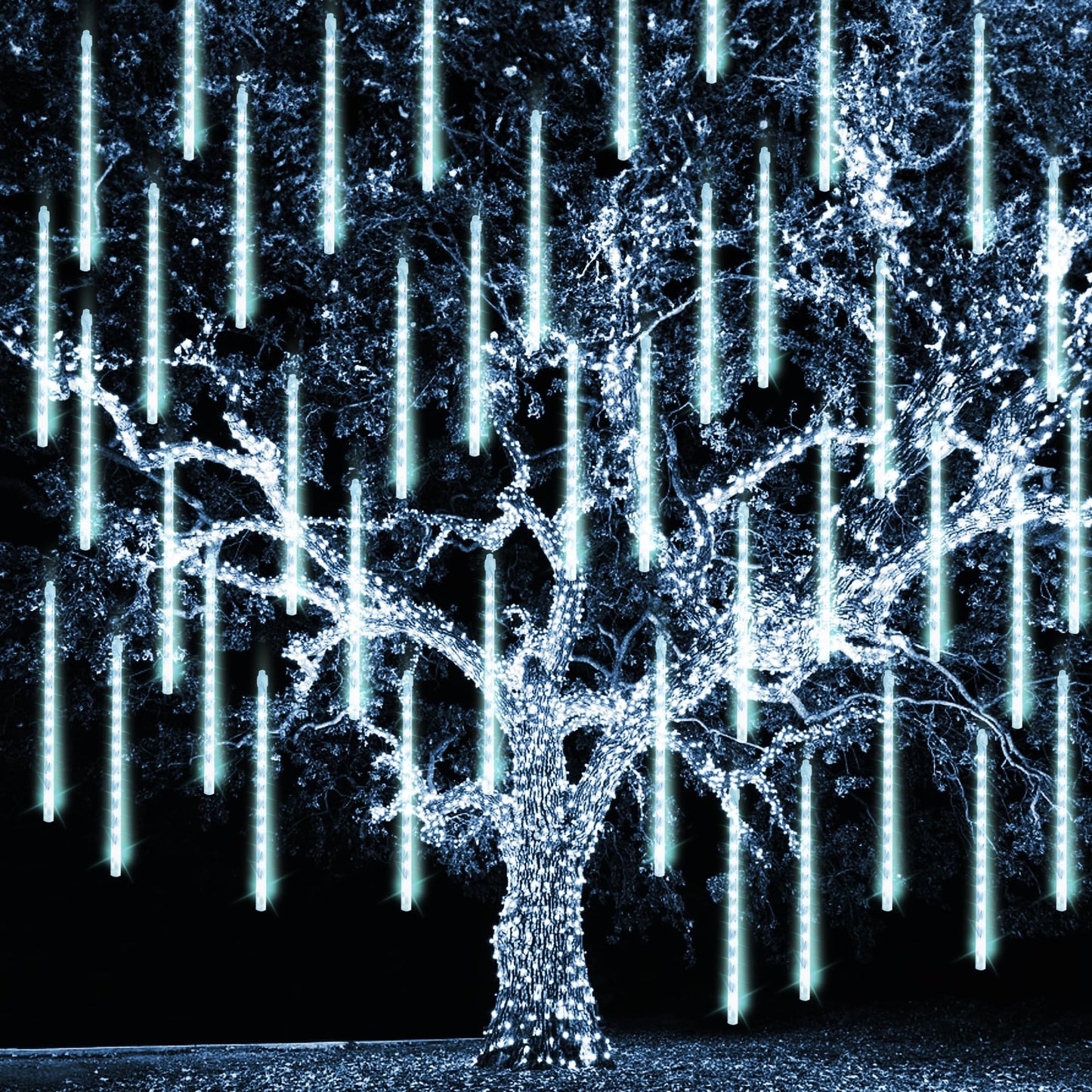 TW SHINE Christmas Meteor Shower Lights Outdoor, 864 LED 12" 24 Tubes Waterproof Christmas Lights Outdoor Plug in, Snow Falling Rain Icicle Xmas Light Decorations, White