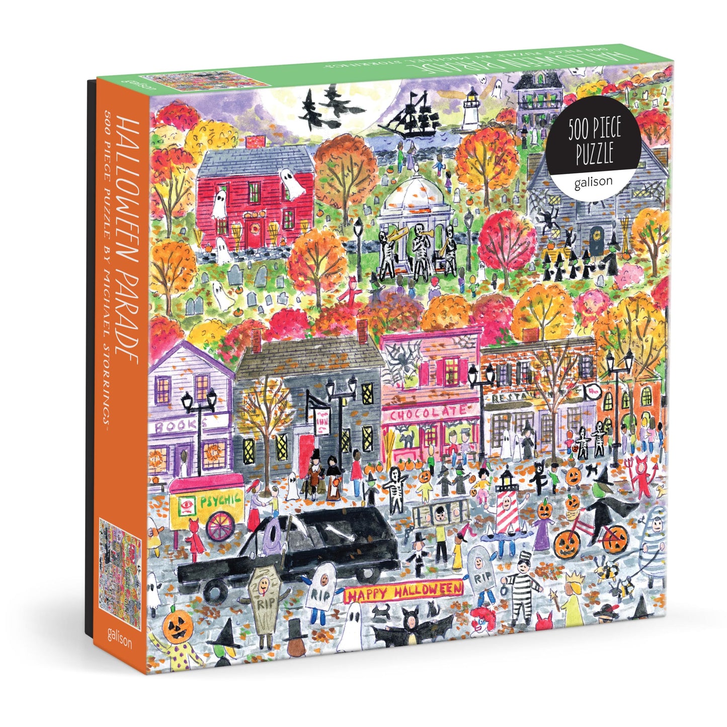 Galison Halloween Parade – 500 Piece Michael Storrings Jigsaw Puzzle Featuring Artwork of A Spooky and Festive Halloween Parade in Salem Massachusetts