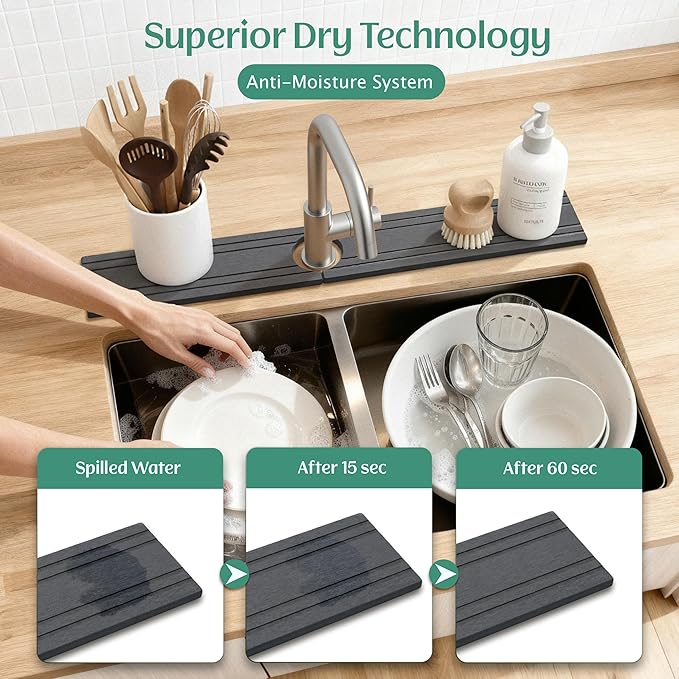 Stone Faucet Mat for Kitchen Sink Splash Guard 23.6" x 3.9"