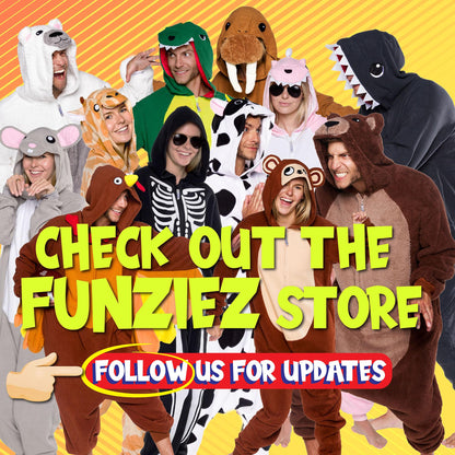 Funziez! Adult Onesie Halloween Costume - Animal Dinosaur Shark - Unisex Plush One Piece Cosplay Suit, Men and Women (Large, Triceratops Grey)