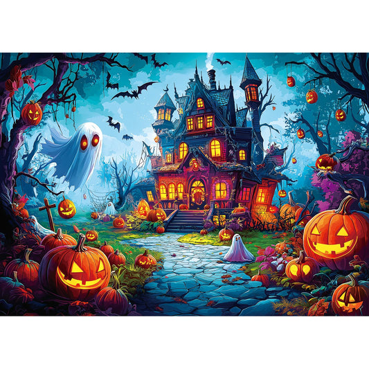 Halloween Jigsaw Puzzle 1000 Pieces for Adults - Haunted House Scene with Jack-o'-Lanterns, Ghosts & Bats - Spooky Night Sky Puzzle - Challenging 1000-Piece Jigsaw for Adults & Teens