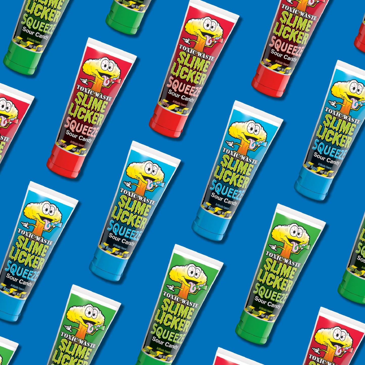 TOXIC WASTE - Slime Licker Squeeze - Sour Squeeze Slime Candy - Green Apple, Blue Razz, & Cherry Flavors - 2.47 oz. Tubes - 3 Pack